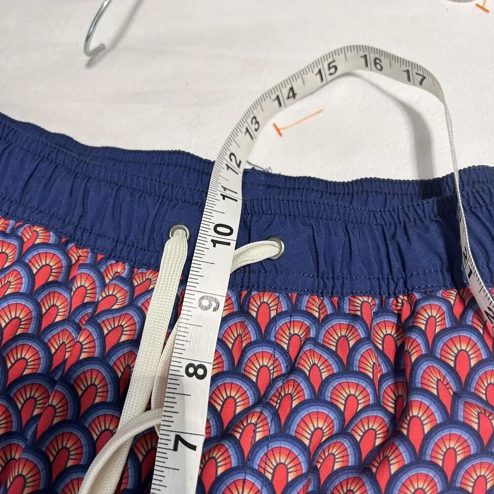 Fair Harbor Swim Shorts Mens Large Blue Geometric Print Lined Elastic Waist